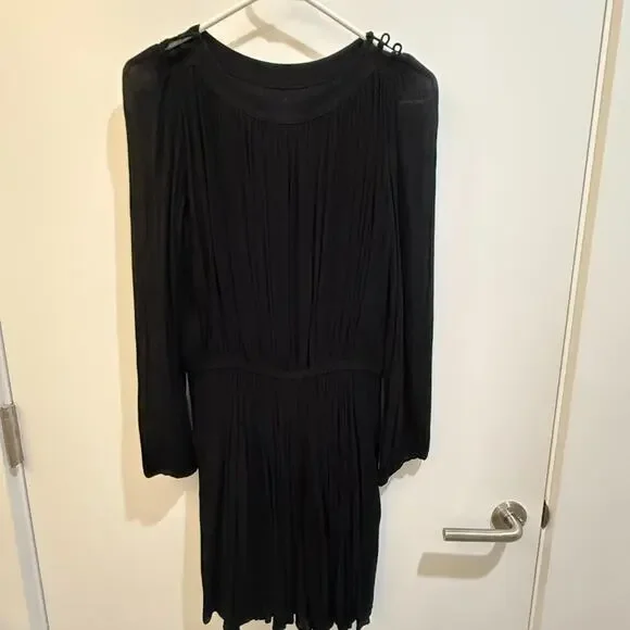 Isabel Marant Etoile Black Pleated Long Sleeve Dress Size 6 Designer Chic - Picture 5 of 8